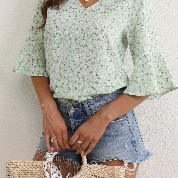 Cecily | Ditsy Floral Ruffle-Sleeve Blouse