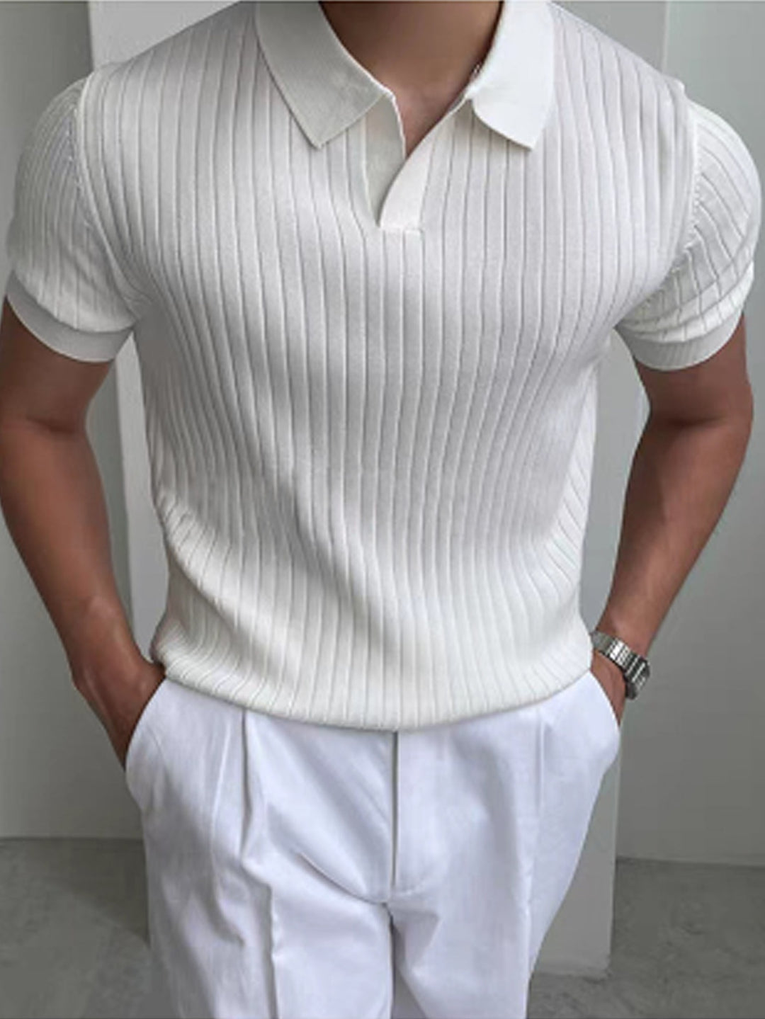 Maxwell | Ribbed Open-Collar Polo Shirt