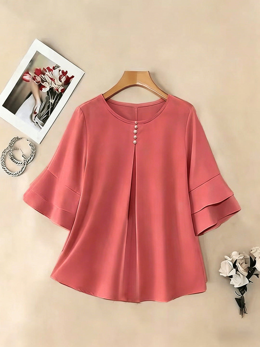 Isadora | Softly Draped Ruffle-Sleeve Blouse