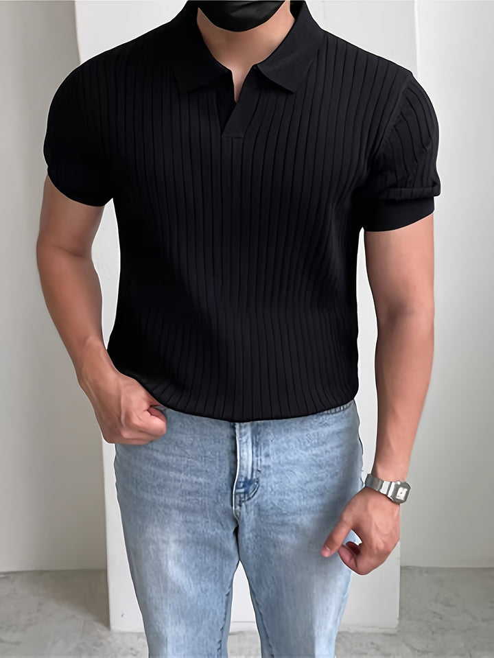 Maxwell | Ribbed Open-Collar Polo Shirt