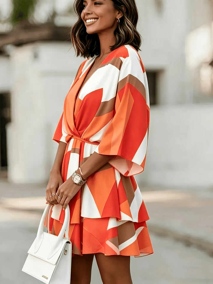 Tamsyn | Neck Loose Batwing Sleeve Print Dress