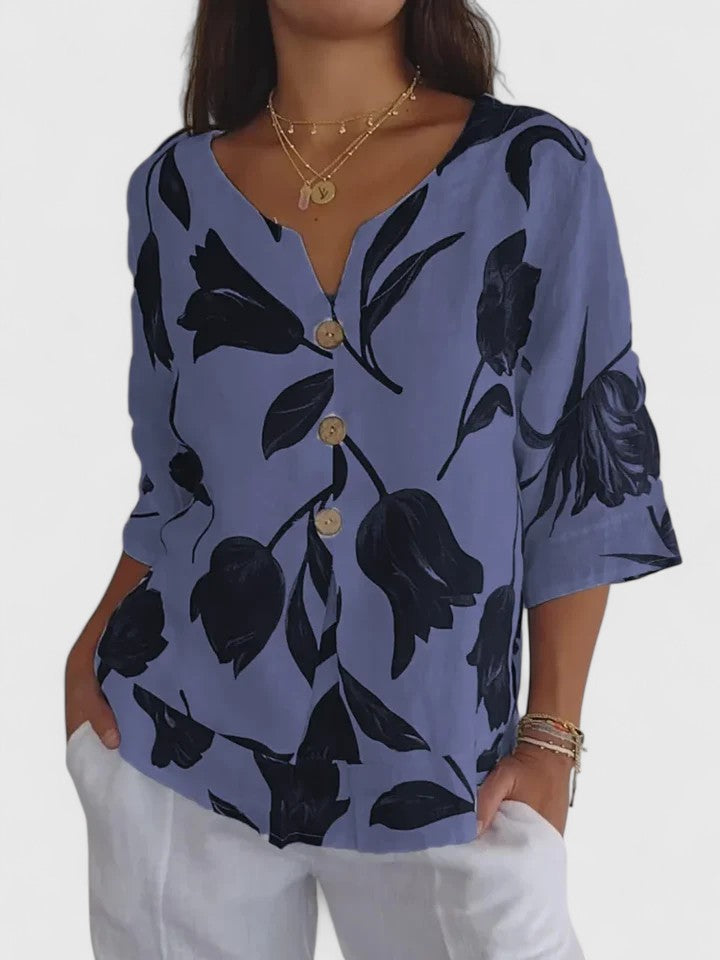 Miranda | Relaxed Floral V-Neck Blouse