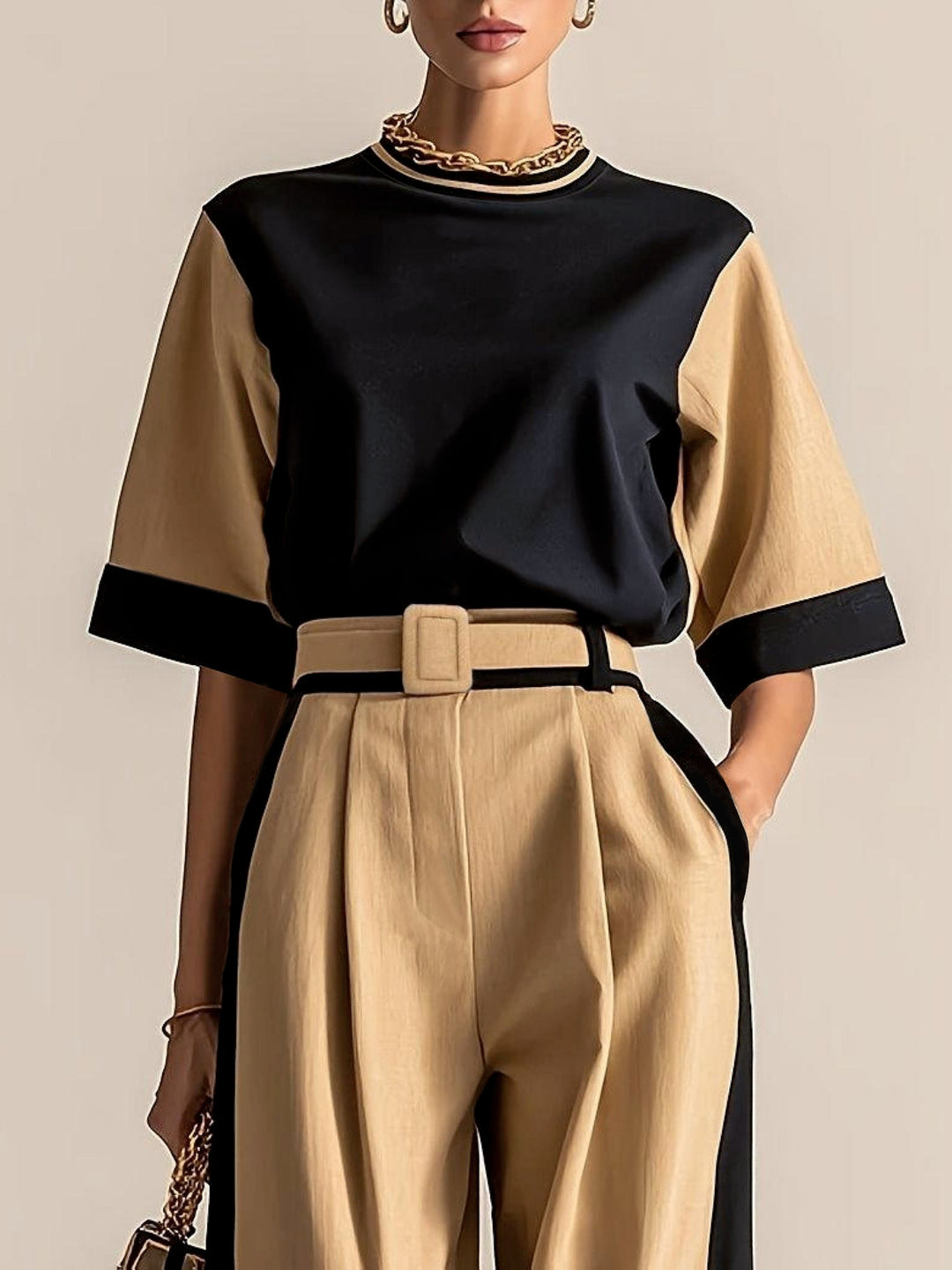 Belinda | Contrast-Trim Two-Piece Set