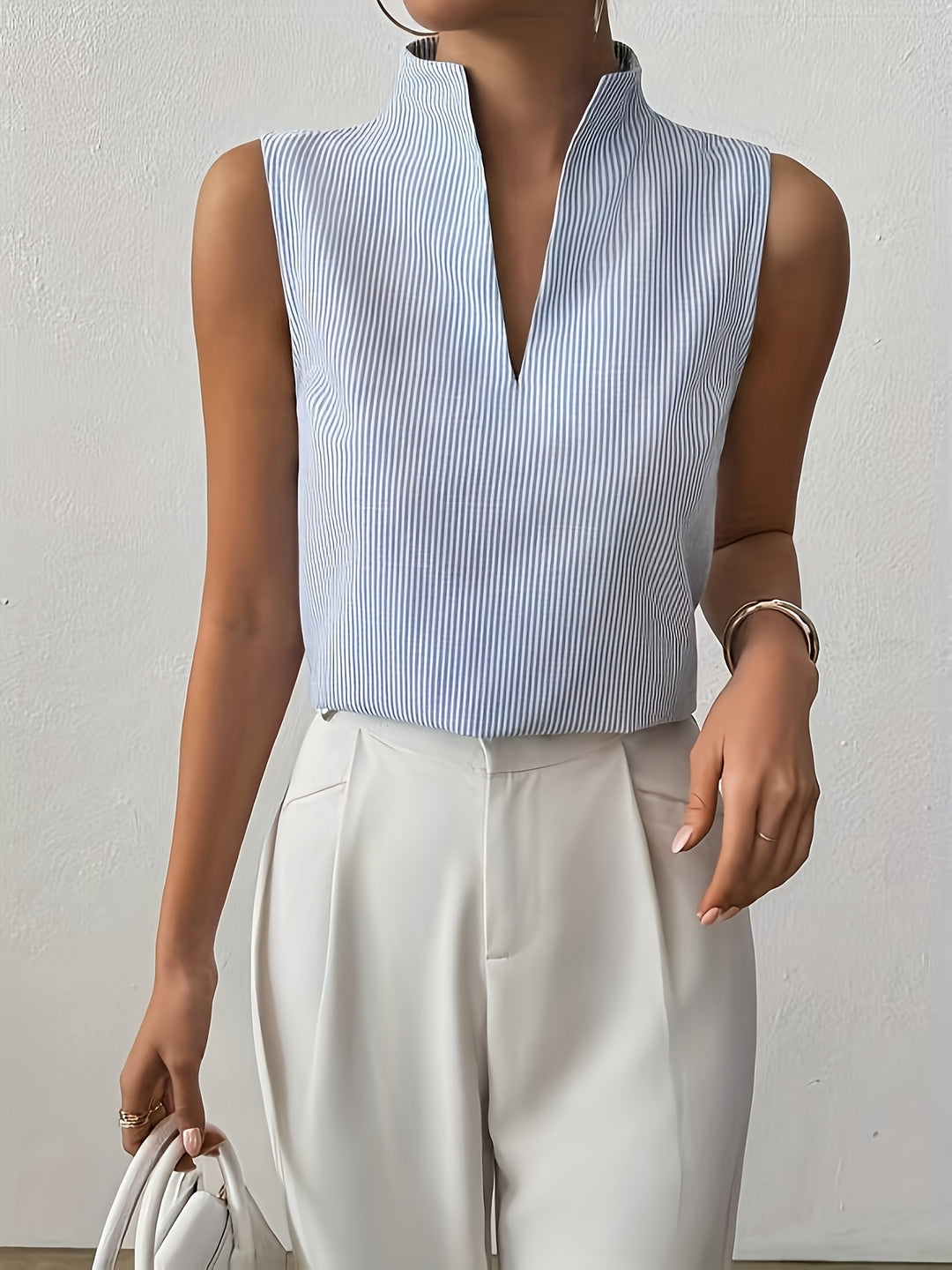 Greta | Striped Sleeveless V-Neck Top