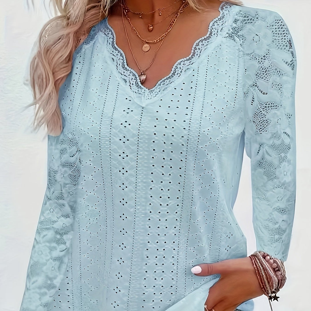 Rosetta | Lace-Sleeve Tie-Neck Top