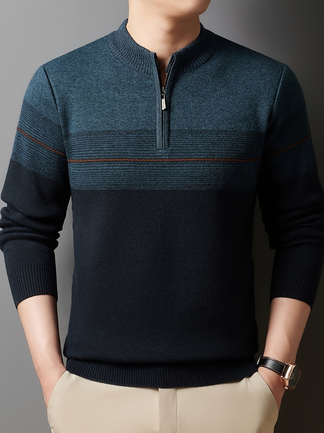 Ambrose | Half-Zip Striped Sweater