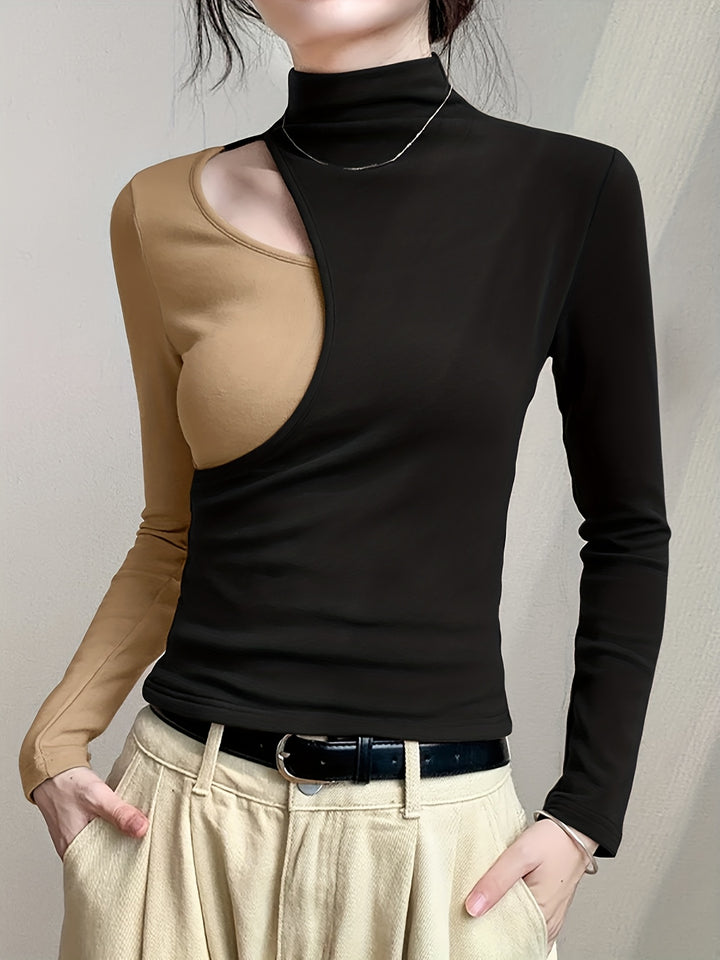 Suzanne | Colour-Block Mock Neck Top