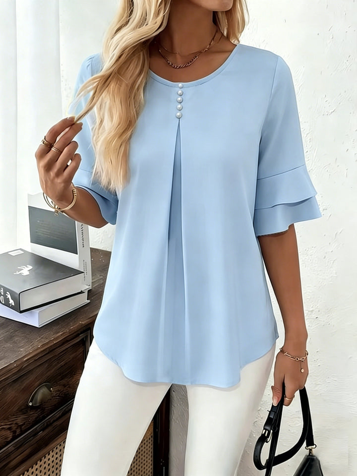 Isadora | Softly Draped Ruffle-Sleeve Blouse