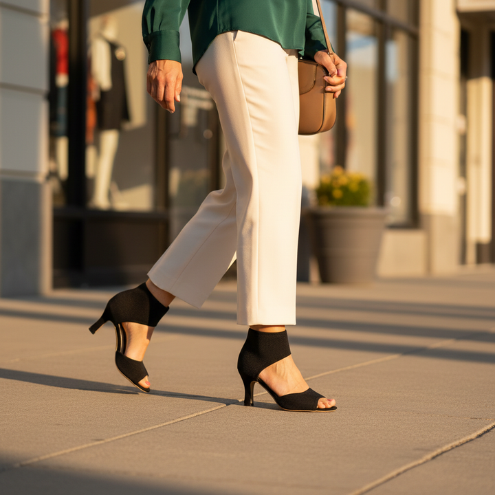 Camille | Stretch Open Toe Heeled Pumps