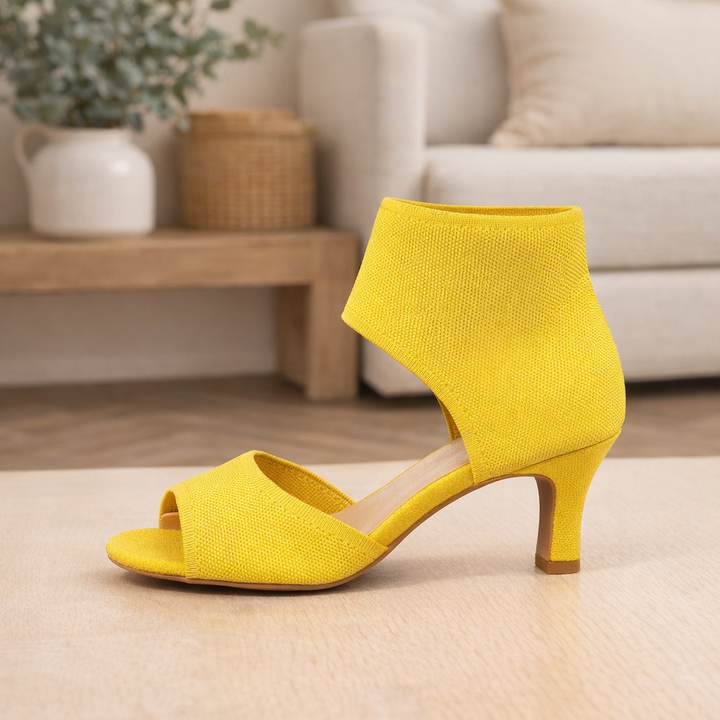 Camille | Stretch Open Toe Heeled Pumps