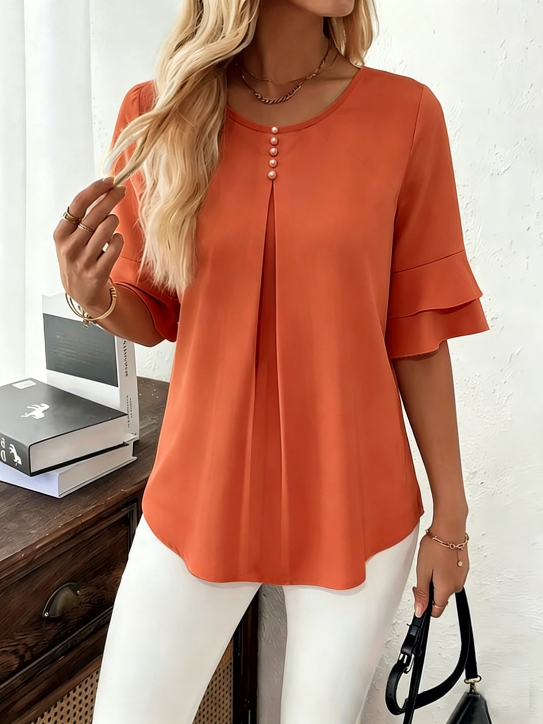 Isadora | Softly Draped Ruffle-Sleeve Blouse