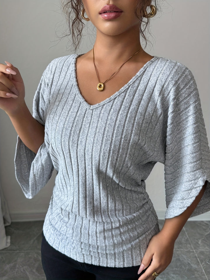 Juliana | Ribbed Draped V-Neck Top