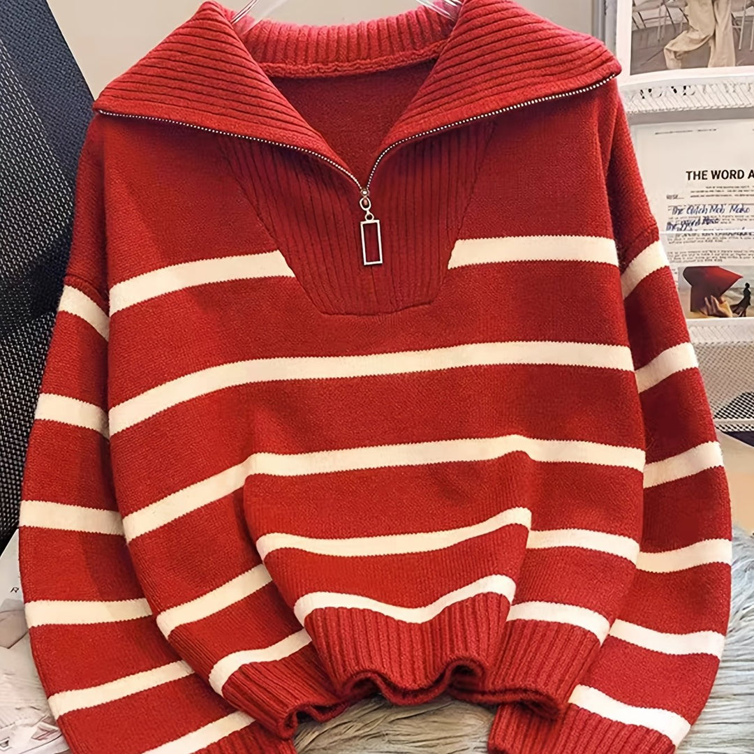 Penelope | Striped Half-Zip Collared Sweater