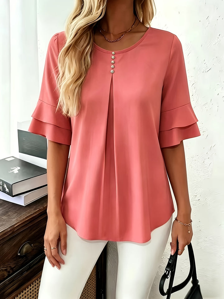 Isadora | Softly Draped Ruffle-Sleeve Blouse
