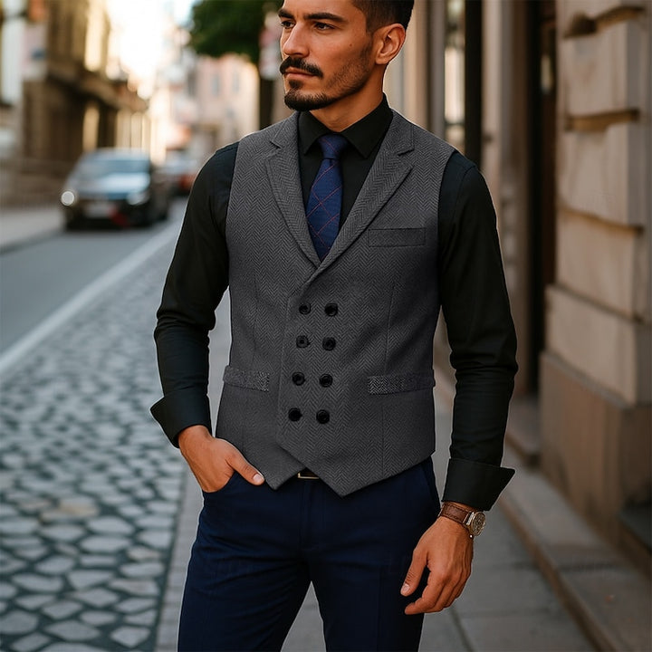 Ellery | Herringbone Double-Breasted Waistcoat