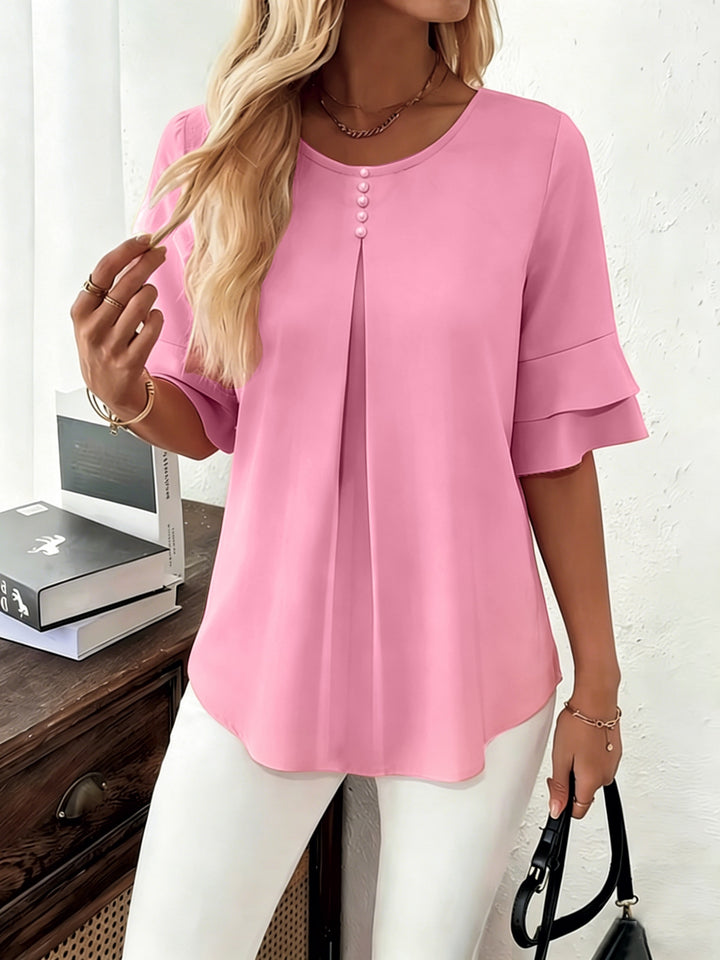 Isadora | Softly Draped Ruffle-Sleeve Blouse