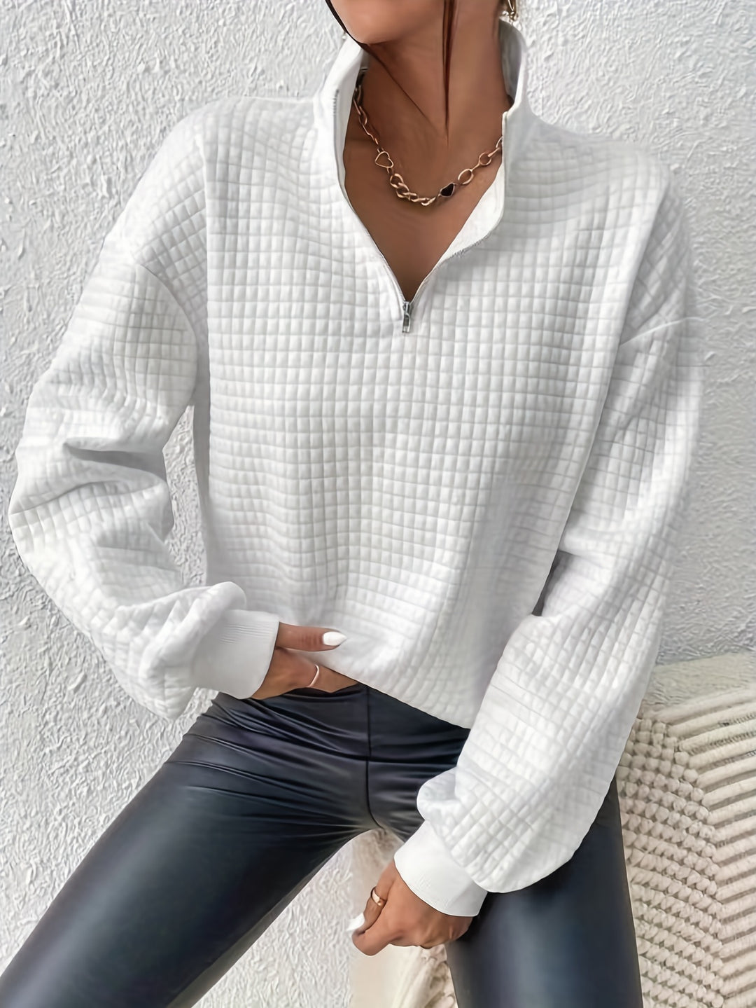 Elodie | Textured Quarter-Zip Pullover