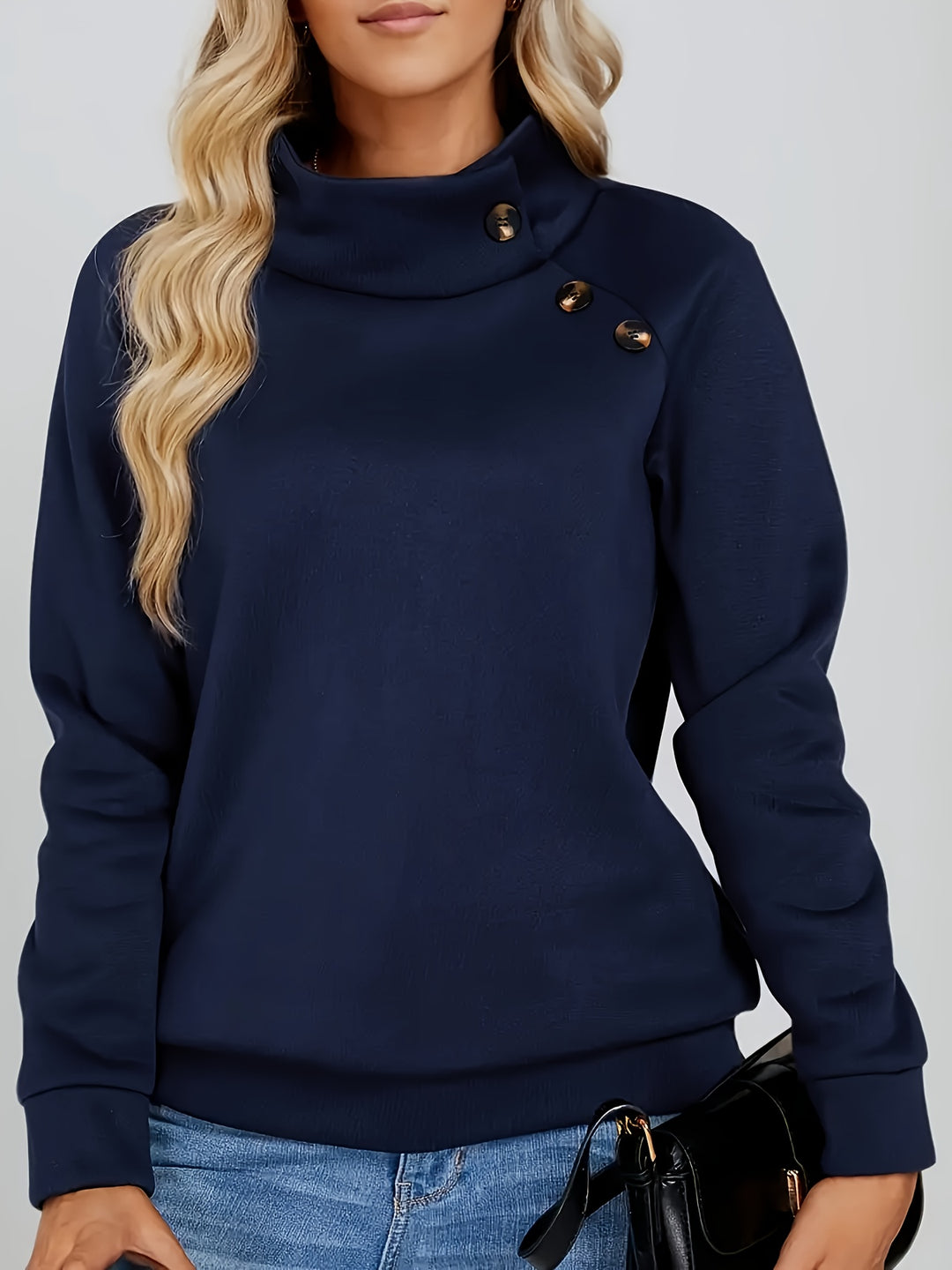 Heidi | Button-Detail Stand Collar Sweatshirt