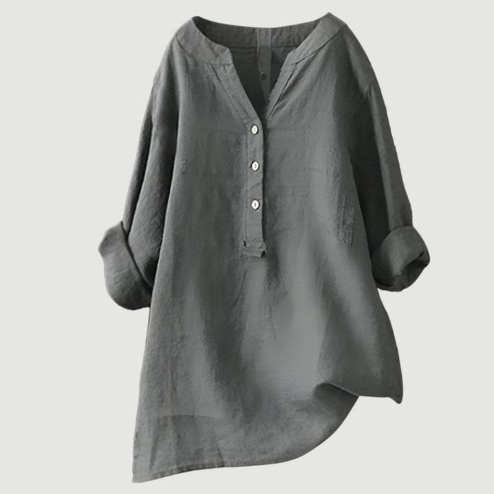 Cassia | Refined V-Neck Button-Down Shirt