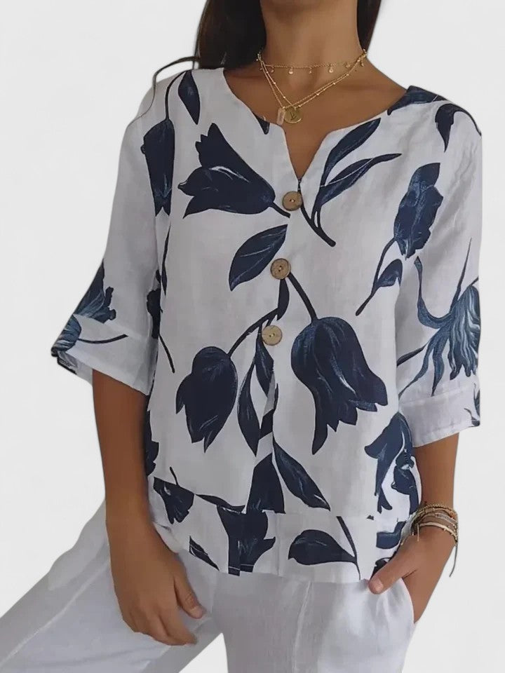 Miranda | Relaxed Floral V-Neck Blouse