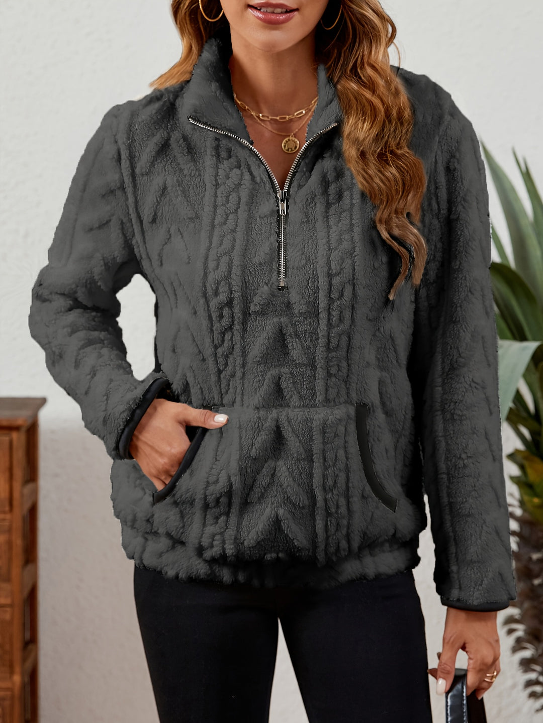 Thea | Textured Half-Zip Pullover