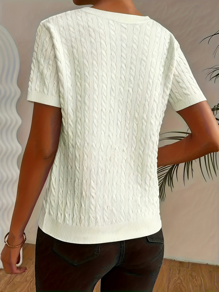 Rosaline | Textured Round Neck Short Sleeve Top