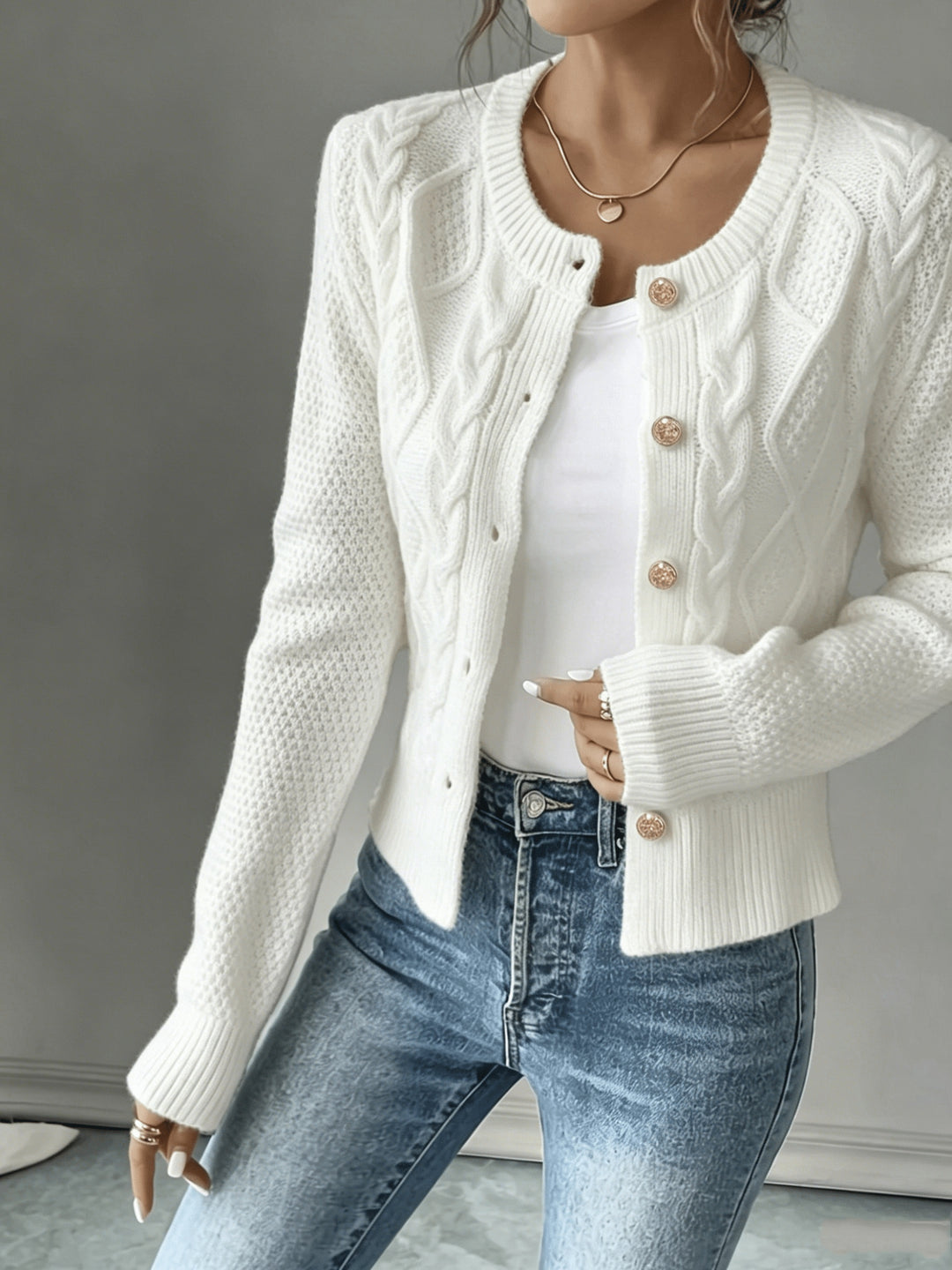 Cecilia | Cable-Knit Button-Front Cardigan