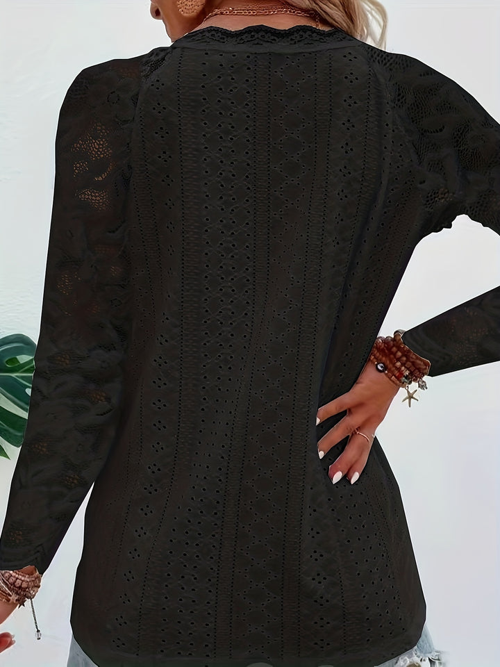 Rosetta | Lace-Sleeve Tie-Neck Top