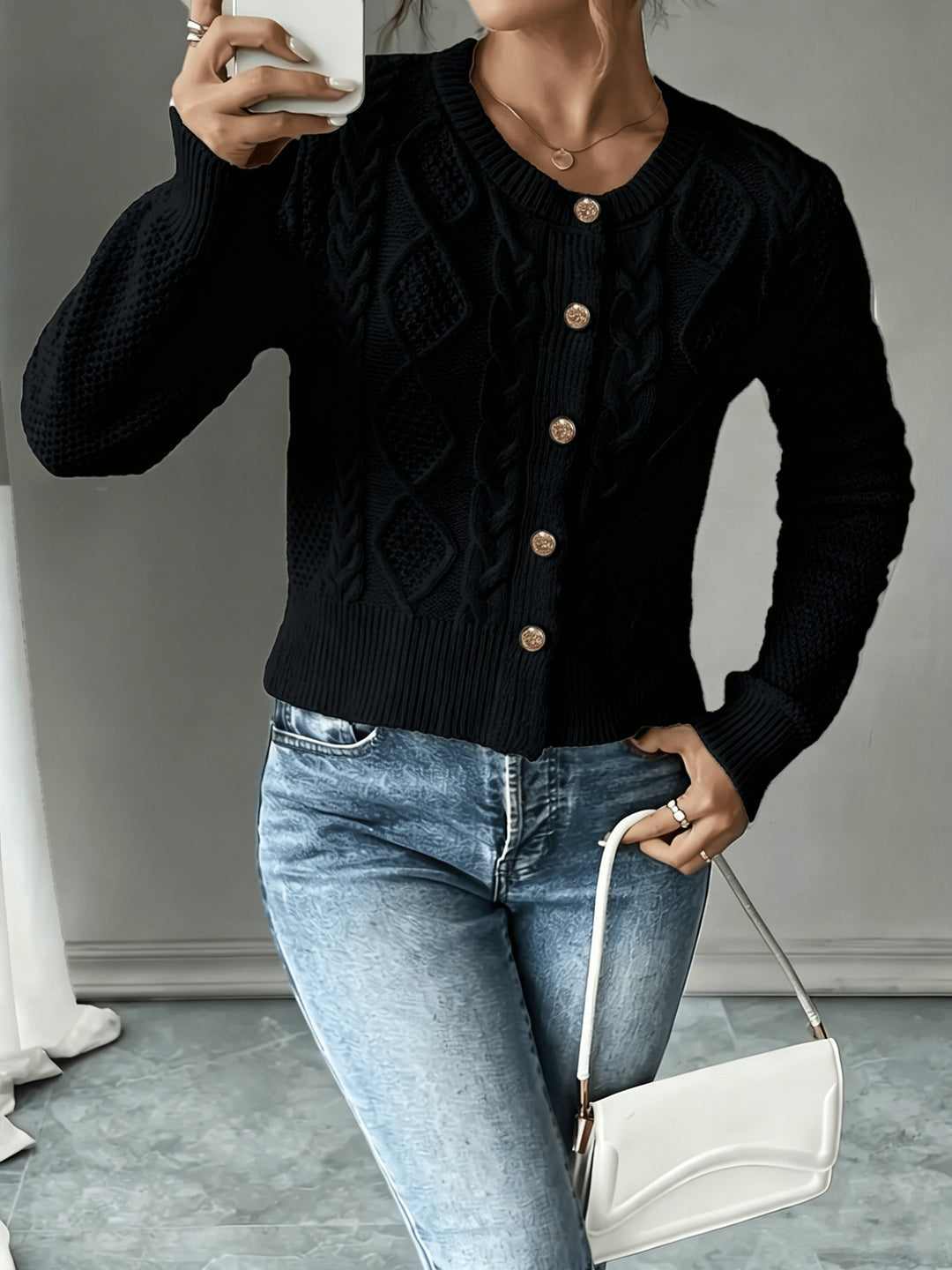 Cecilia | Cable-Knit Button-Front Cardigan