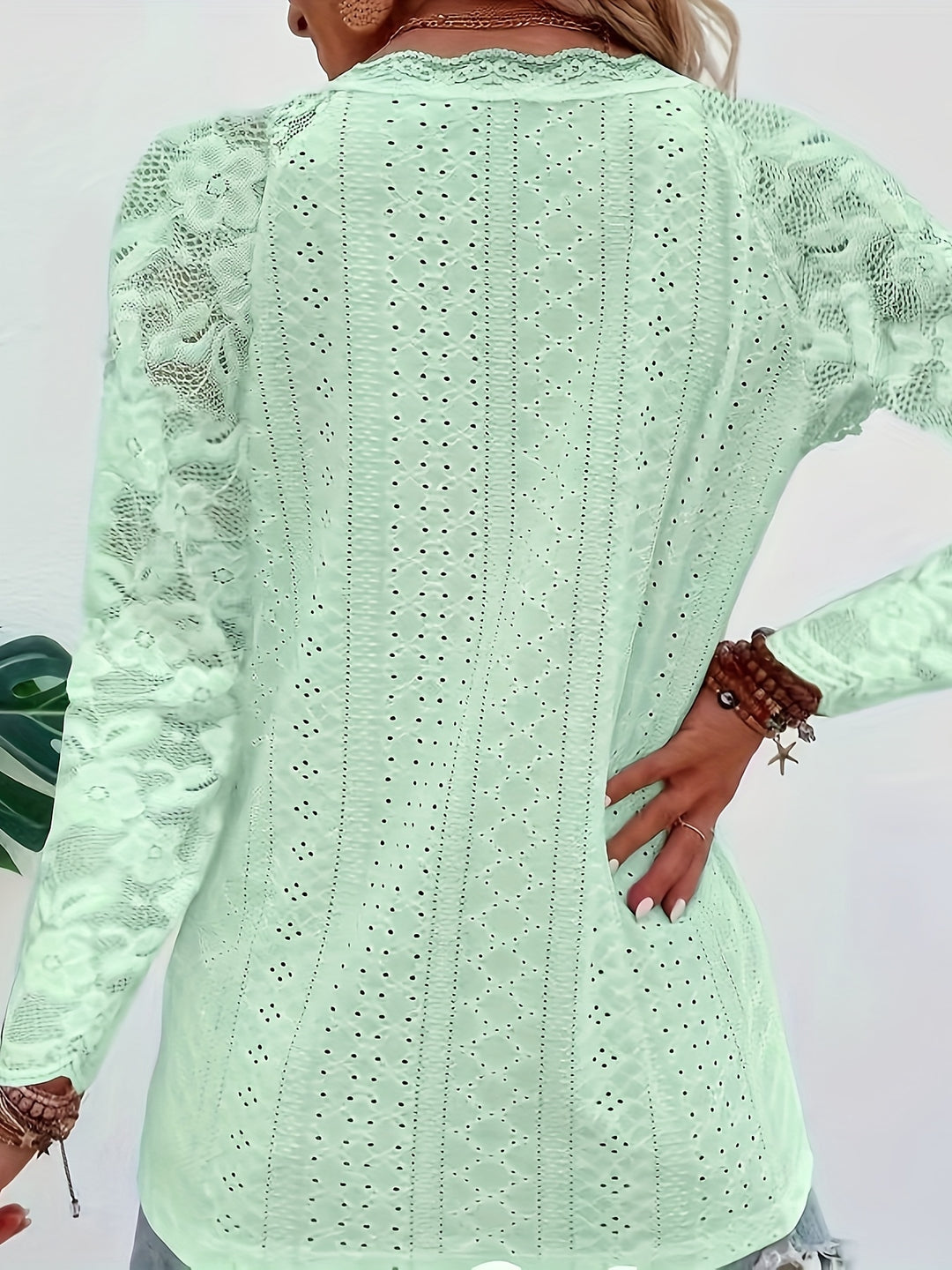 Rosetta | Lace-Sleeve Tie-Neck Top