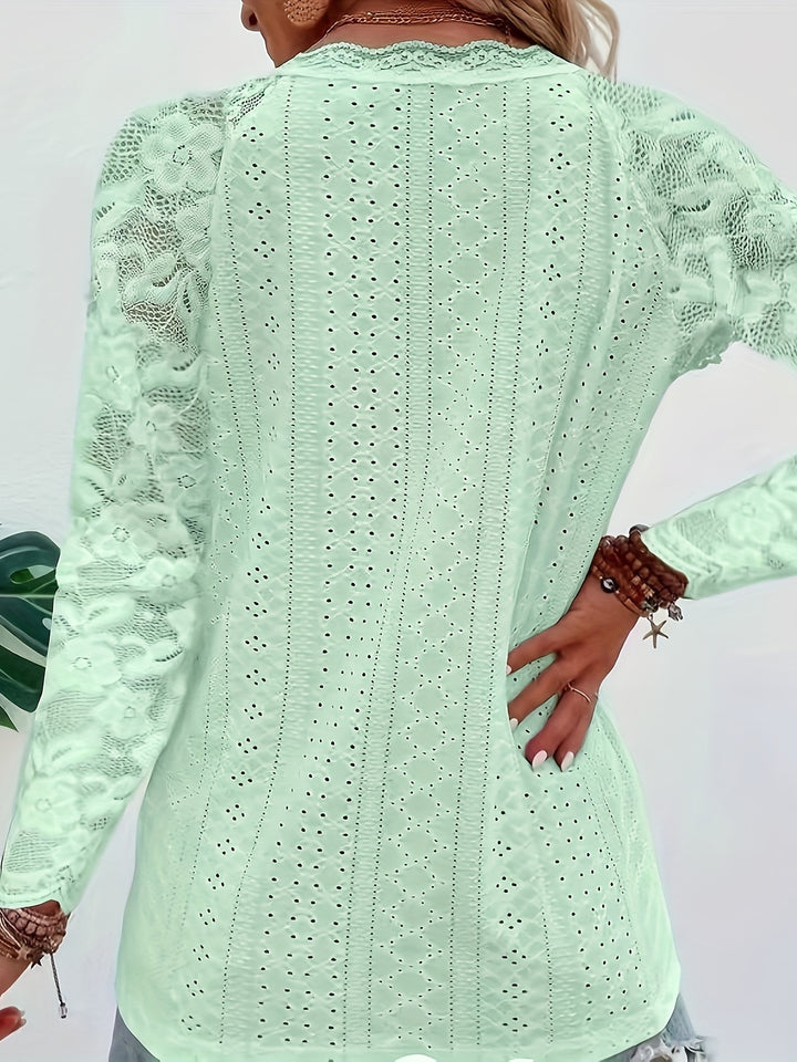 Rosetta | Lace-Sleeve Tie-Neck Top