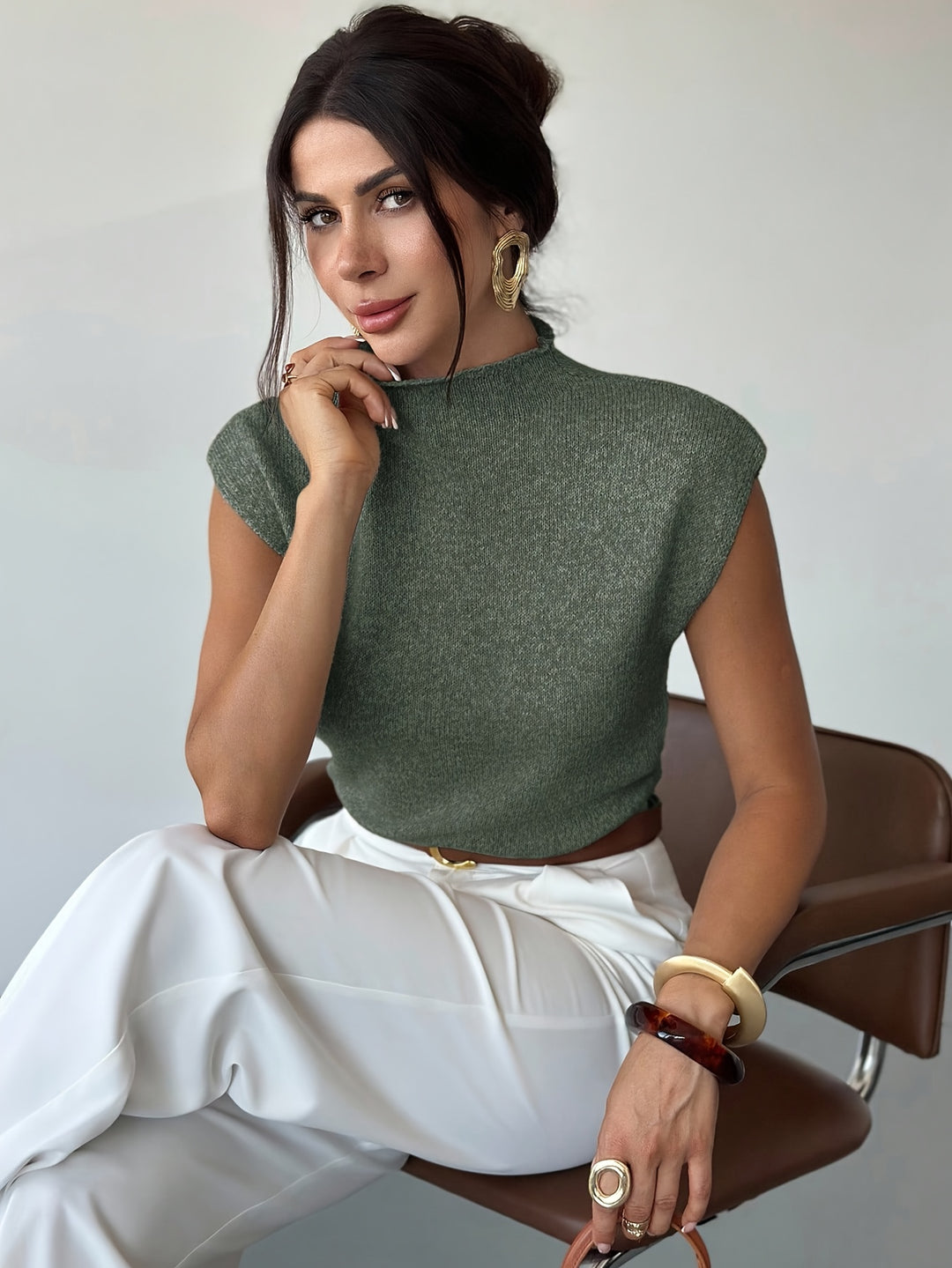 Tamsin | Mock Neck Cap-Sleeve Top