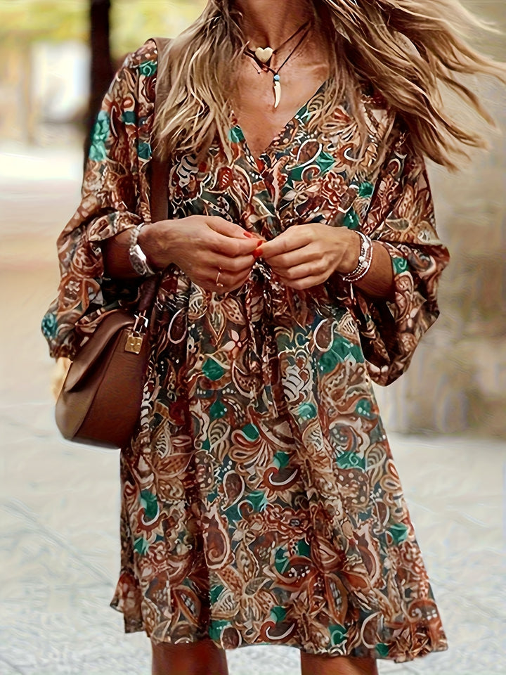 Odette | Bohemian Print V-Neck Dress