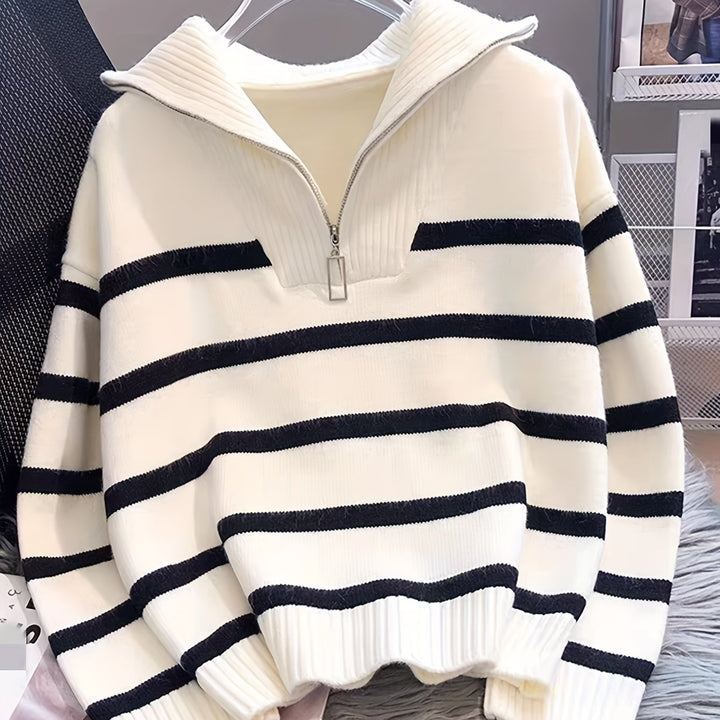 Penelope | Striped Half-Zip Collared Sweater