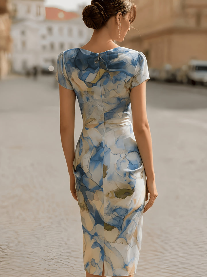 Vanessa | Watercolour Draped Midi Dress