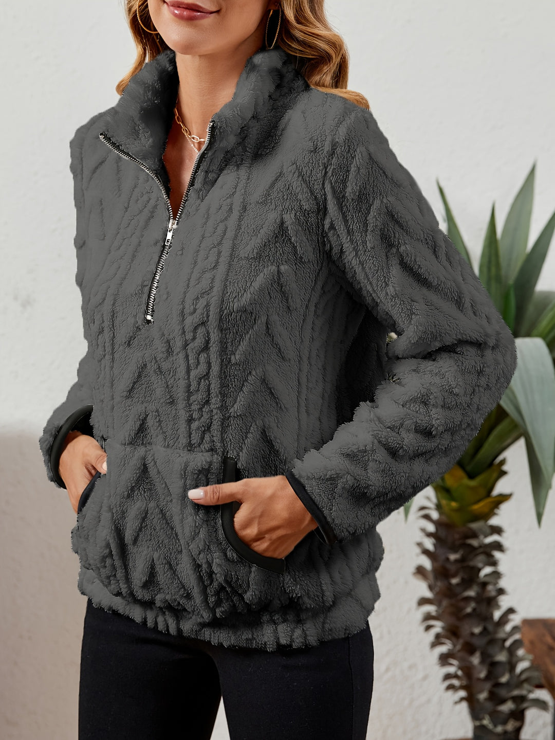 Thea | Textured Half-Zip Pullover