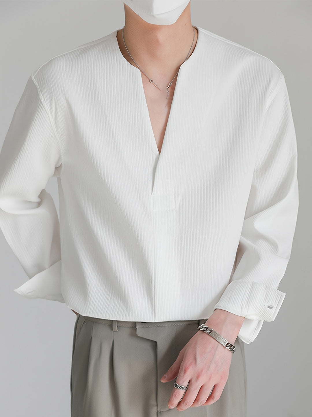 Nigel | Collarless V-Neck Shirt