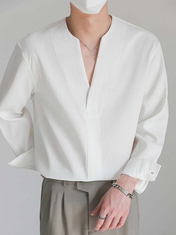 Nigel | Collarless V-Neck Shirt