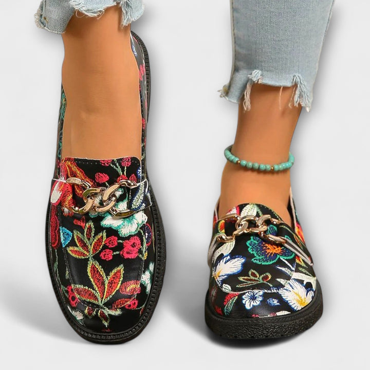 Orlia | Stylish Multicoloured Floral-Print Loafers
