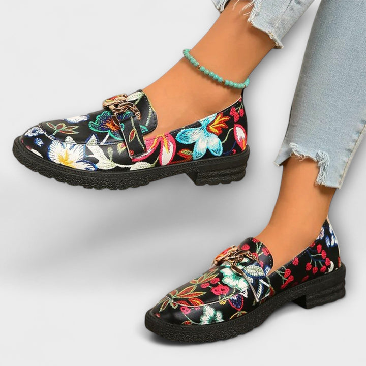 Orlia | Stylish Multicoloured Floral-Print Loafers