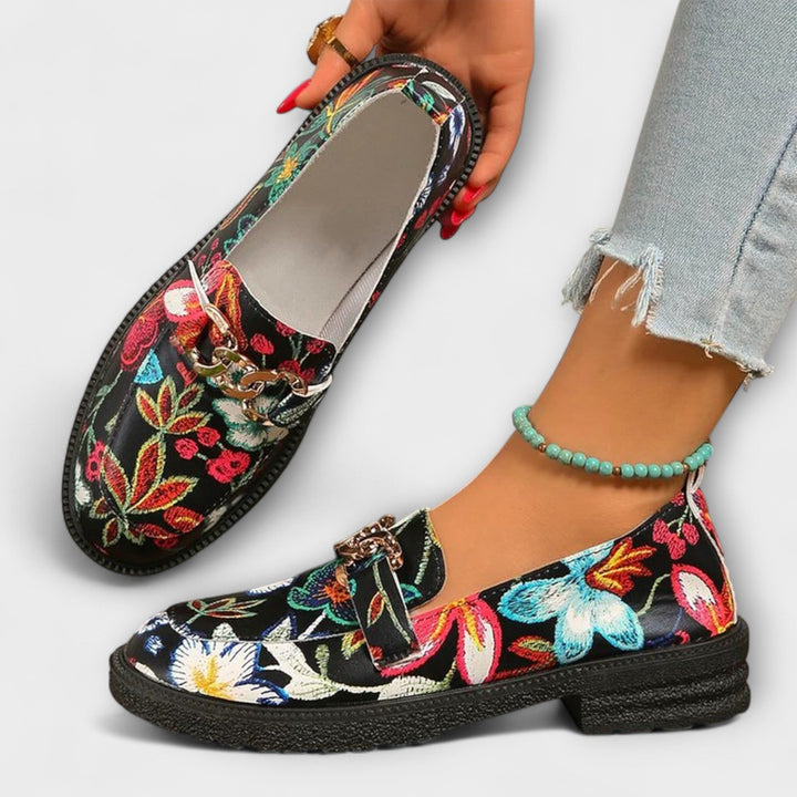 Orlia | Stylish Multicoloured Floral-Print Loafers