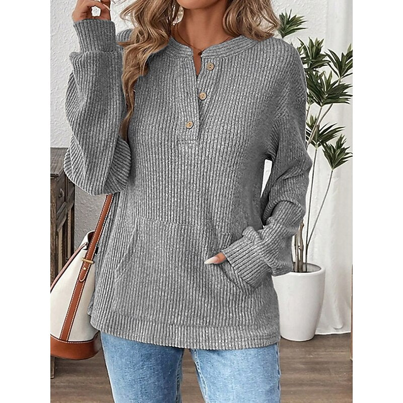 Nadia | Ribbed Button Henley Top