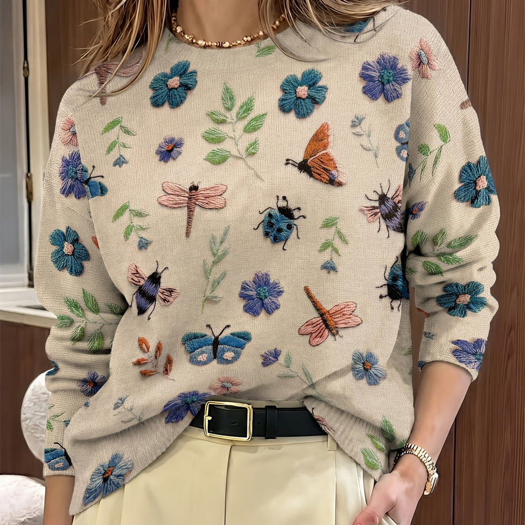 Meredith | Botanical Print Crew Neck Sweater