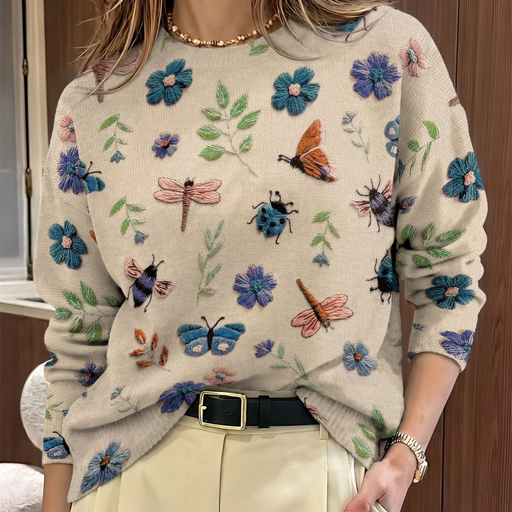Meredith | Botanical Print Crew Neck Sweater