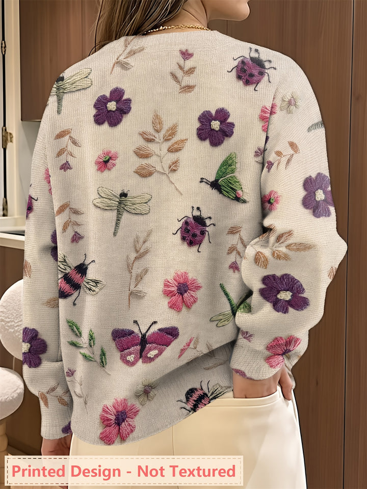 Meredith | Botanical Print Crew Neck Sweater