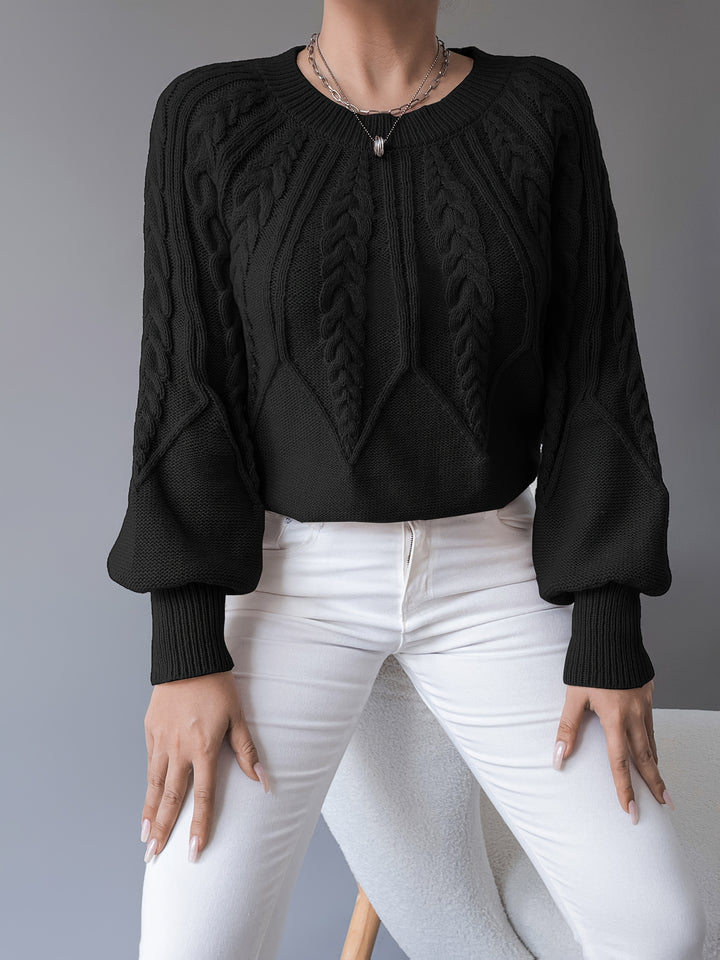 Odette | Cable-Knit Lantern Sleeve Sweater