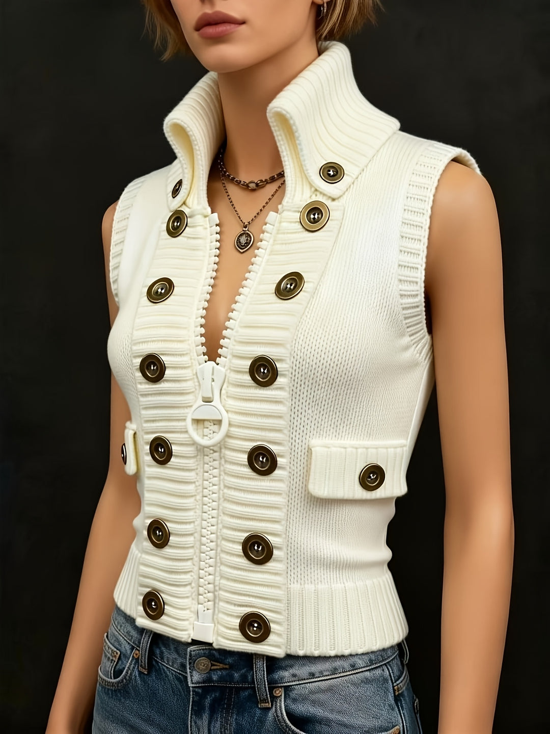 Marguerite | Structured High-Collar Zip Waistcoat