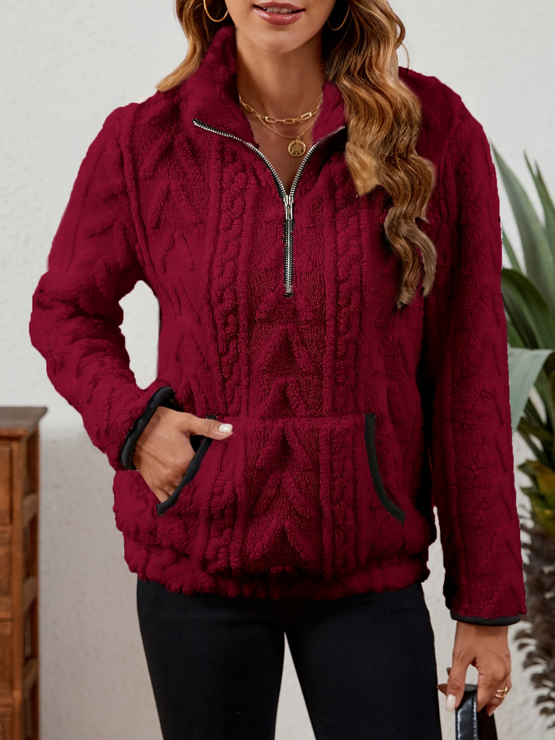 Thea | Textured Half-Zip Pullover