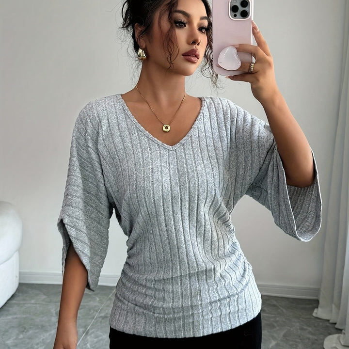 Juliana | Ribbed Draped V-Neck Top