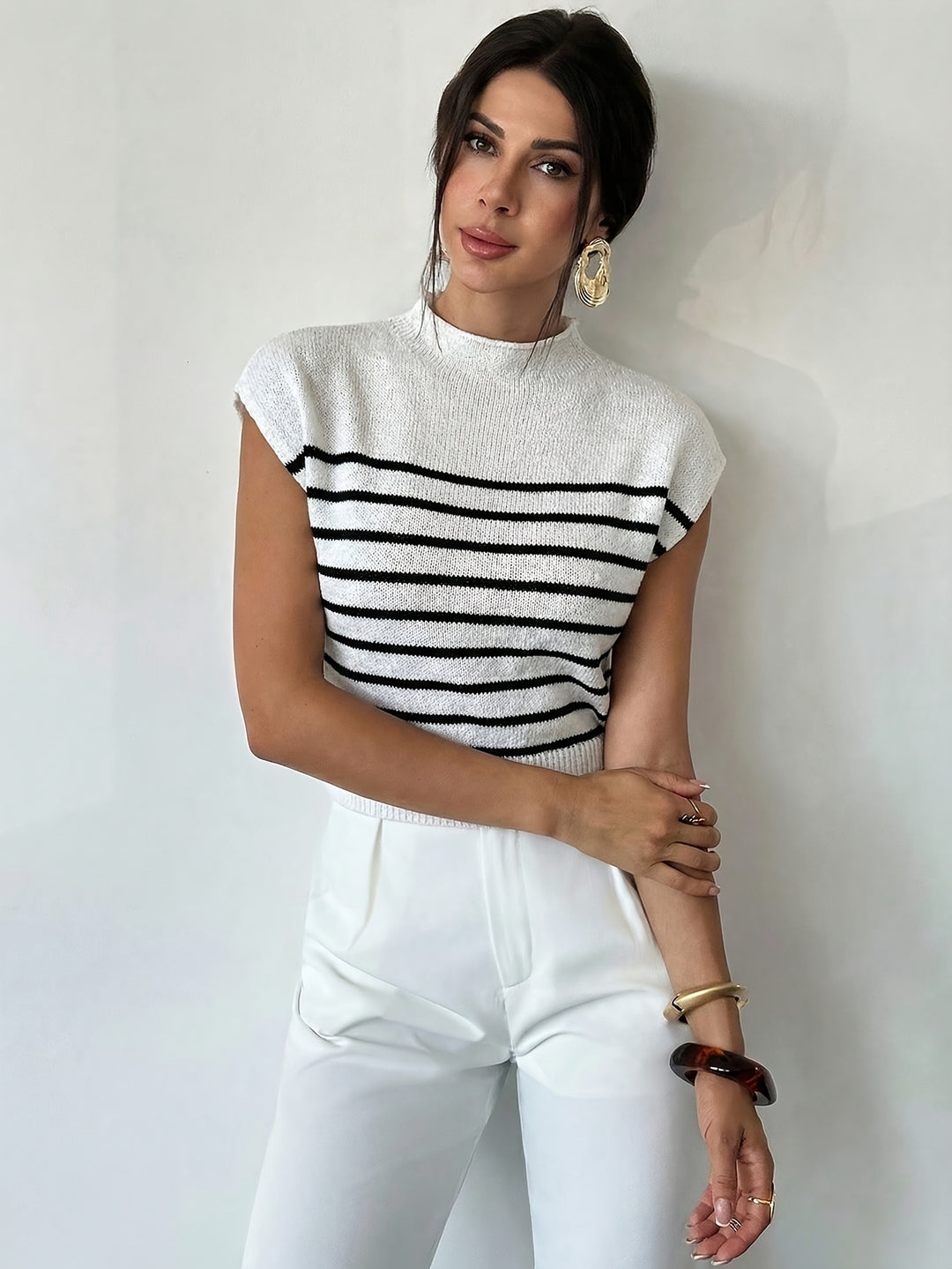Tamsin | Mock Neck Cap-Sleeve Top
